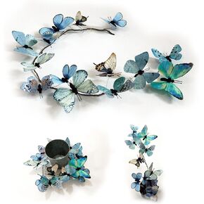 Artificial Butterfly Garland, Fake Butterfly Decorative Vines, DIY 3D Unique Butterfly Hanging Decor for Home Wall Easter Spring Flowers Party Wedding Arch Shopping Mall Window Decorations. (Blue)