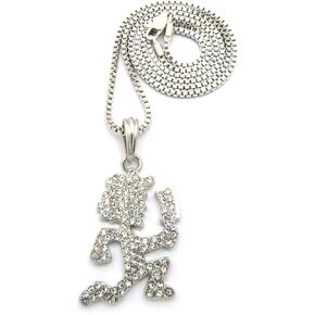 Mens Cz Hip Hop Pendant 2mm 24" Box Chain Necklace Gold, Silver, Black (Silver)
