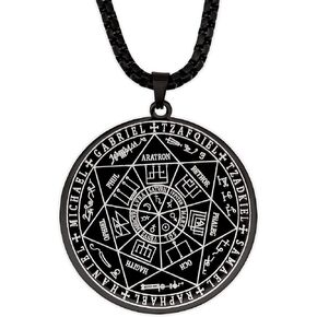 HAQUIL Stainless Steel Seal of The Seven Archangels Medallion Pendant Necklace, Box Chain, Jewelry Gift for Men and Women