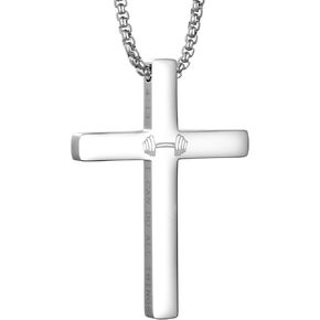 Dumbbell Cross Necklace Religion Bible Verse 1:9 Cross Pendant Necklace With Chain For Men&Women