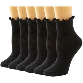 Gellwhu Ruffle Ankle Socks Women - Frilly Lettuce Trim Quarter Socks - Cute Cotton Ankle Crew Mary Jane Loafer Socks