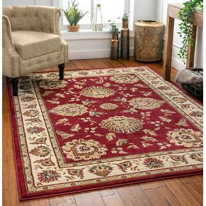 Well Woven Sultan Sarouk Red Oriental Floral Formal Traditional Area Rug (6'7" x 9'3") Easy Clean Stain Fade Resistant Shed Free Modern Classic Contemporary Thick Soft Plush Living Dining Room Rug