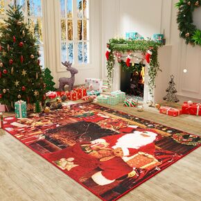 LOCHAS Red Christmas Area Rug 3x5 for Living Room Bedroom, Soft Low-Profile Washable Rugs, Non Slip Vintage Throw Rug, Xmas Holiday Home Decor Carpet for Dining Room Kitchen Entryway, No Shedding
