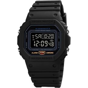 Men's Digital Watch with Big Face, 50M Waterproof, Stop Watch, Count Down, Alarm,12/24 Hour (Small Black)