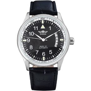 MASTOP Fashion Men's Sport Day Date Black Leather Automatic Self Winding Watch