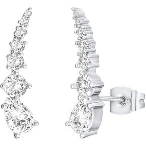 PAVOI 14K Gold Plated Cubic Zirconia Ear Crawler Earrings - Faux Diamond Arrow Ear Climber Fashion Earrings in Rose Gold, White Gold and Yellow Gold