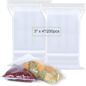 Premium 3 X 4 in (200 Count) Small Poly Zipper Bags, 2Mil Small Plastic Bags Clear, Easy Zip Open & Close, Zip Poly Bags Strong Locking Seal, Food Grade Safe, Handy Perfect for Many Uses by Valchoose