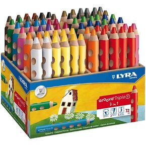 LYRA Groove Triple One Wooden Chunky Colouring Pencils 3 in 1, 12 Assorted Colours, Ideal for Children and Schools