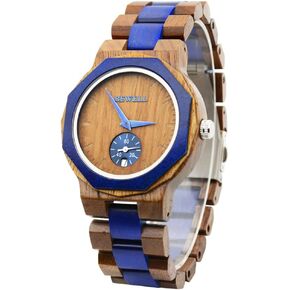 BEWELL Wooden Watch for Men,Casual Mixed Color Wood Watches Mens