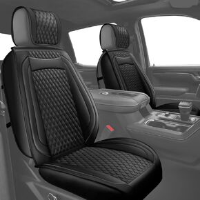 Octomo Truck Seat Covers Compatible with Chevy Silverado GMC Sierra Custom 2007-2023 1500/2500HD/3500HD Crew Double Extended Cab Pickup Truck Leather Seat Cover (2 Pcs Front Set, Black)