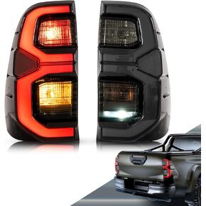 VLAND LED Tail Lights Compatible with Toyota Hilux 2015-2020 Revo(NOT for Tonka) Pickup Truck, Rear Lamp Assembly w/Dynamic Animation Running Light, Passenger+Driver Sides Smoke LHD