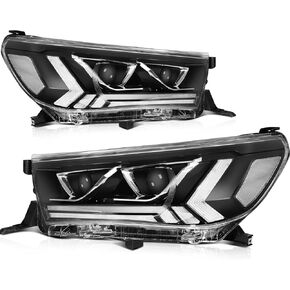 LED Headlight Assembly for Toyota Hilux 2015-2020 ‎Black Housing Clear Reflector Clear Lens LED Turn Signal Light Driver and Passenger Side