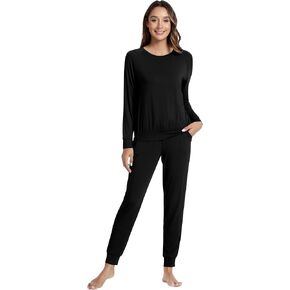 NACHILA Pajamas for Women-Viscose Made from Bamboo, Long Sleeve Sleepwear Soft Pants Pajama Set with Pocket