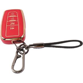 2pack for Toyota Key Fob Cover with Leather Keychain,Special Soft TPU Key Case Protector Compatible with 2018-2024 RAV4 Camry Avalon Corolla Highlander C-HR Prius(only for Keyless go) Red (TOYO-Black)