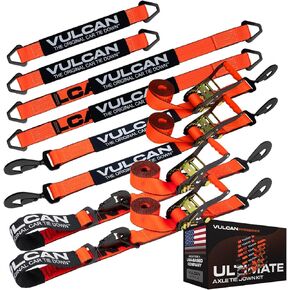 VULCAN Ultimate Axle Tie Down Kit - PROSeries - Includes (2) 22 Inch Axle Straps, (2) 36 Inch Axle Straps, (2) 96 Inch Snap Hook Ratchet Straps, and (2) 112 Inch Axle Tie Down Combination Straps