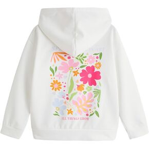 Verdusa Girl's Floral Graphic Hooded Sweatshirt Long Sleeve Drop Shoulder Pullover Tops