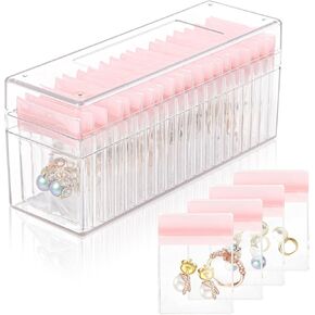 Acrylic Jewelry Box Organizer, Jewelry Organizers And Storage with 20 Portable Anti Tarnish Jewelry bags, Clear Jewelry Organizer Holder for Earrings/Rings/Necklaces Gift for Women Girls (Transparent)