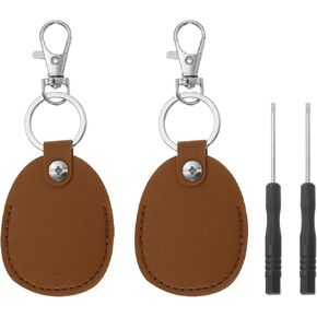 PATIKIL Leather Key Fob, Leather Key Fob with Key Rings Portable Air Tag Holder for ID Key Cards Air Tags