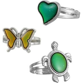 LUBINGSHINE 3Pcs Mood Rings Changing Color Ring Adjustable Size Turtle Rings Set Jewelry