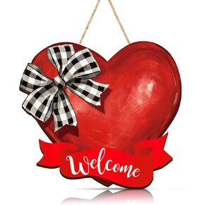 Valentines Day Door Decor Valentines Welcome Sign for Front Door Wooden Valentines Day Door Decorations Heart Valentines Day Door Sign Valentines Day Door Hanger for Home Wall Porch Outdoor