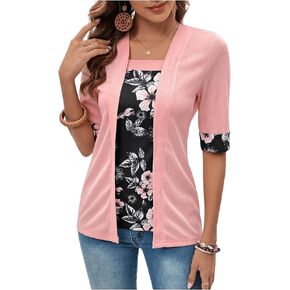 SOLY HUX Women's Teacher Outfits for Women Floral Print Shirts Summer Fall Tops Lightweight Open-Front Cardigan Sweater