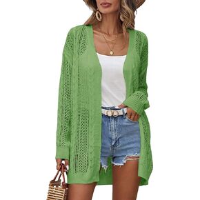 Womens Crochet Lightweight Cardigans Long Sleeve Open Front Kimonos Boho Summer Cardigan Sweater Cover Up