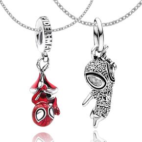 SpiderMan Pendant Necklace Set for Men and Women - Red and Silver Spider Jewelry Chain - Great Gift for Spider Man Fans, Cosplay, and Daily Wear
