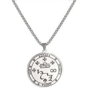 VASSAGO Seal of Archangel Azrael Sigil Necklace Stainless Steel Magic Amulet Necklace Talisman Symbol Necklace Pendant Jewelry Gift for Men Women