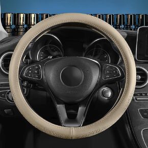 Red Rain Black Cowhide Steering Wheel Covers Genuine Leather Car Steering Wheel Cover Protector Universal 15inch Wheel Cover Size M for Car SUV Truck (C-Black-M)