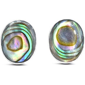 AeraVida Adorable Inlay Abalone Shell Oval .925 Sterling Silver Push Back Stud Earrings | Casual Sterling Silver Stud Earring for Women | Jewelry Gift for All Occasions