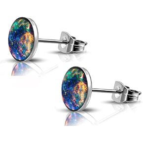 SIISPRI 316L Surgical Stainless Steel galaxy Round Circle Button Stud Post Earrings 10MM