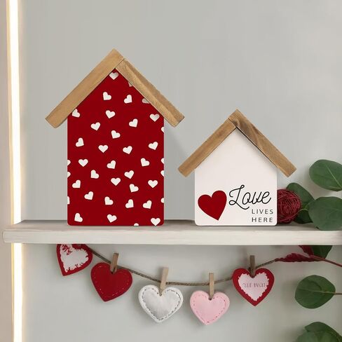 Valentines Day Decorations For Home, Wooden Love Lives Here Sign, Valentine'S Day Indoor Table Shelf Tiered Tray Mantel Office Pink Red House Decor in Saudi Arabia