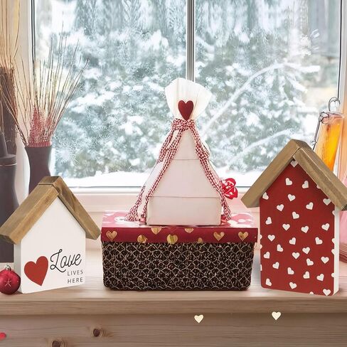Valentines Day Decorations For Home, Wooden Love Lives Here Sign, Valentine'S Day Indoor Table Shelf Tiered Tray Mantel Office Pink Red House Decor in Saudi Arabia