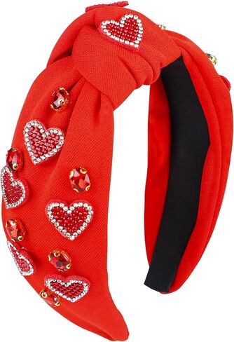 peony man Valentine’s Day Headbands for Women Red Knotted Wide Hairband Heart Rhinestone Jeweled Headbands for Valentine's Day Anniversary Dating Party Holiday Wedding Birthday in Kuwait