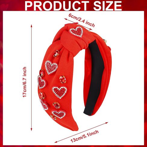 peony man Valentine’s Day Headbands for Women Red Knotted Wide Hairband Heart Rhinestone Jeweled Headbands for Valentine's Day Anniversary Dating Party Holiday Wedding Birthday in Kuwait