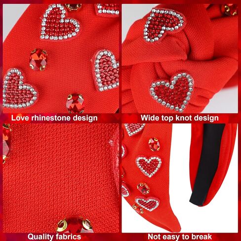 peony man Valentine’s Day Headbands for Women Red Knotted Wide Hairband Heart Rhinestone Jeweled Headbands for Valentine's Day Anniversary Dating Party Holiday Wedding Birthday in Kuwait