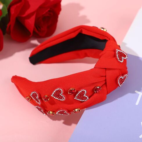 peony man Valentine’s Day Headbands for Women Red Knotted Wide Hairband Heart Rhinestone Jeweled Headbands for Valentine's Day Anniversary Dating Party Holiday Wedding Birthday in Kuwait