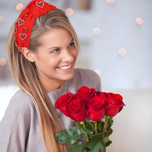 peony man Valentine’s Day Headbands for Women Red Knotted Wide Hairband Heart Rhinestone Jeweled Headbands for Valentine's Day Anniversary Dating Party Holiday Wedding Birthday in Kuwait