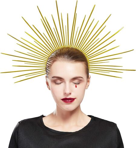 Fantherin Women's Goddess Halo Crown Headband - Zip Tie Spiked Angel Headpiece Headdress for Cosplay Halloween Costume Party (Gold) in Kuwait
