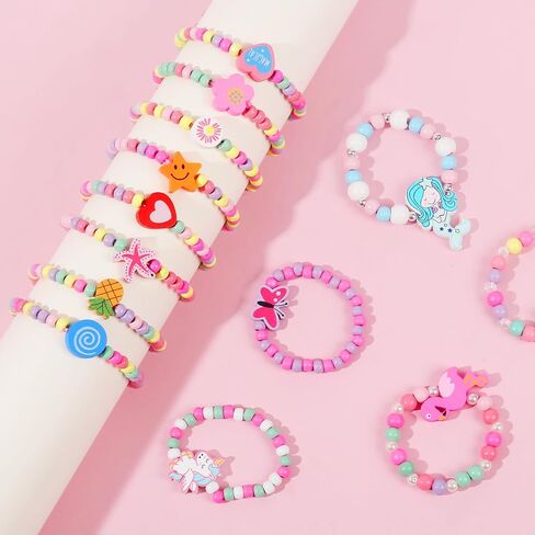 Vefungyan Beaded Necklace and Bracelet Girls: 9 Sets kids Dress Up Jewelry Favors Bags for Princess party Pretend Play in Saudi Arabia