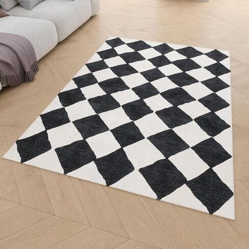 Checkered Area Rug 8x10 Beige Cream Machine Washable Rug, Modern Faux Wool Checkerboard Carpet in Saudi Arabia