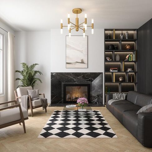 Checkered Area Rug 8x10 Beige Cream Machine Washable Rug, Modern Faux Wool Checkerboard Carpet in Saudi Arabia