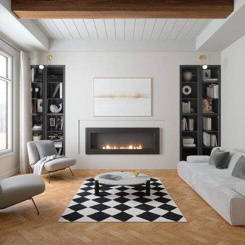 Checkered Area Rug 8x10 Beige Cream Machine Washable Rug, Modern Faux Wool Checkerboard Carpet in Saudi Arabia