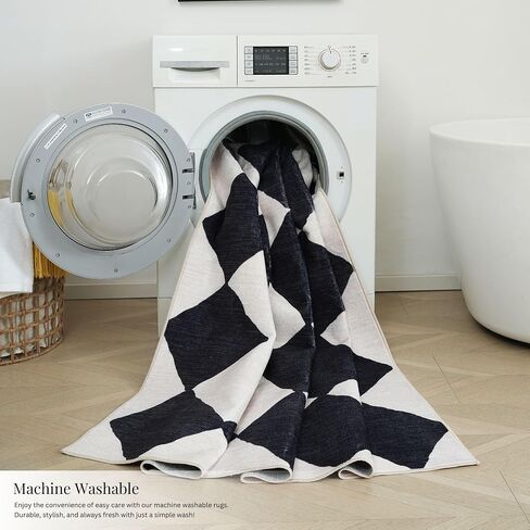 Checkered Area Rug 8x10 Beige Cream Machine Washable Rug, Modern Faux Wool Checkerboard Carpet in Saudi Arabia