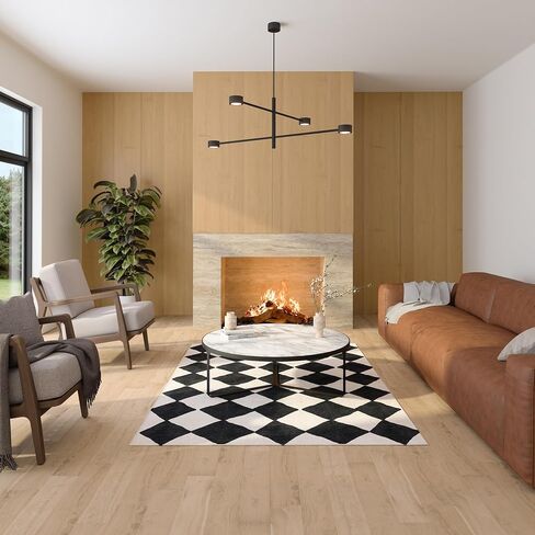 Checkered Area Rug 8x10 Beige Cream Machine Washable Rug, Modern Faux Wool Checkerboard Carpet in Saudi Arabia