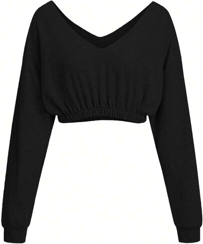 المرأة LovelyWholesale اقتصاص سوياتشيرتس الخامس الرقبة كم طويل السترة قبالة قمم الكتف in Kuwait