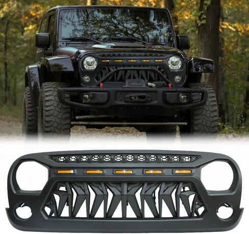 شواية لسيارة 2007 2008 2009 2010 2012 2016 2018 Wrangler JK مع شبكة أمامية LED، أضواء نهارية للجري، أسود مطفي in Kuwait