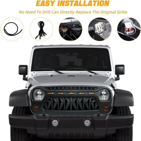 شواية لسيارة 2007 2008 2009 2010 2012 2016 2018 Wrangler JK مع شبكة أمامية LED، أضواء نهارية للجري، أسود مطفي in Kuwait