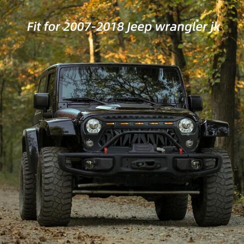 شواية لسيارة 2007 2008 2009 2010 2012 2016 2018 Wrangler JK مع شبكة أمامية LED، أضواء نهارية للجري، أسود مطفي in Kuwait