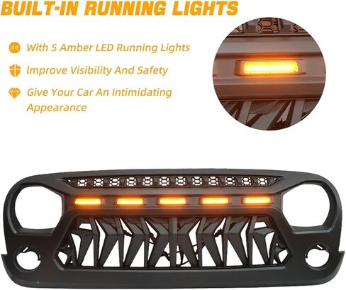 شواية لسيارة 2007 2008 2009 2010 2012 2016 2018 Wrangler JK مع شبكة أمامية LED، أضواء نهارية للجري، أسود مطفي in Kuwait